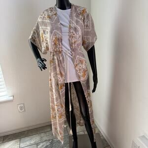 Xhilaration Paisley Floral Maxi Duster Kimono Cardigan Drawstring Women's M/L